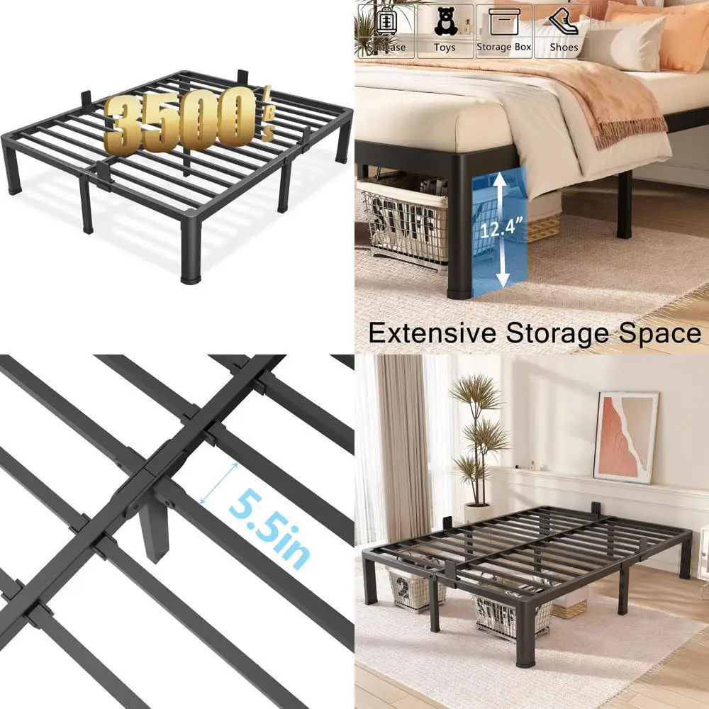 

Кровать-платформа King Size из прочного металла с круглыми ножками, высота 14 дюймов, грузоподъемность 3500 фунтов, не требует пружинного блока, стальная решетка.
