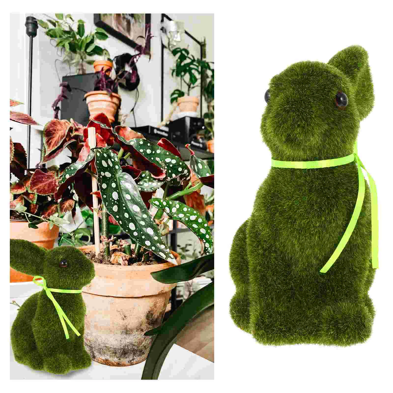Easter Bunny Moss Rabbit Decor Bunnies Eggs Flocked Table Decorations Decorative Statue Outdoor Glass Artificial Small Figurines