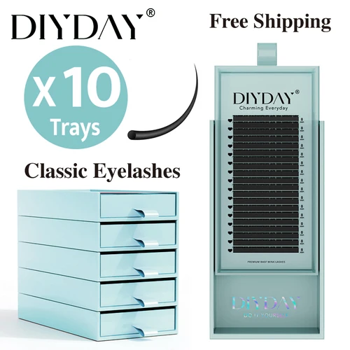 DIYDAY, venta al por mayor, 10 bandejas, extensión de pestañas clásicas, pestañas postizas individuales naturales suaves de visón, pestañas postizas esponjosas individuales