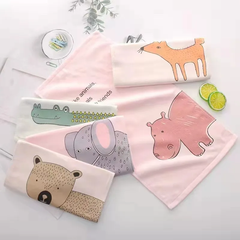 

1Pc 25x50cm 100% Cotton Cartoon Animal Printed Bathroom Children Washcloth Face Hand Towel