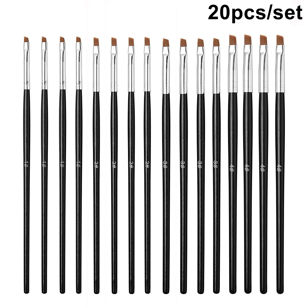 KADS 20Pcs/SET Nail Brush Gel Nail Brush Tilted Head 4 Sizes Available Brushes For Painting Good Quality Gel Brush Nail Brush