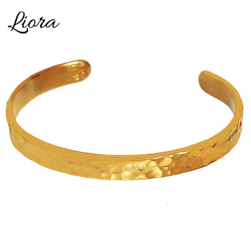 Liora Trendy Stainless Steel Charm Cuff Bracelets For Women Irregular Knocking Pattern Bracelet Female Wristband Wedding Jewelry