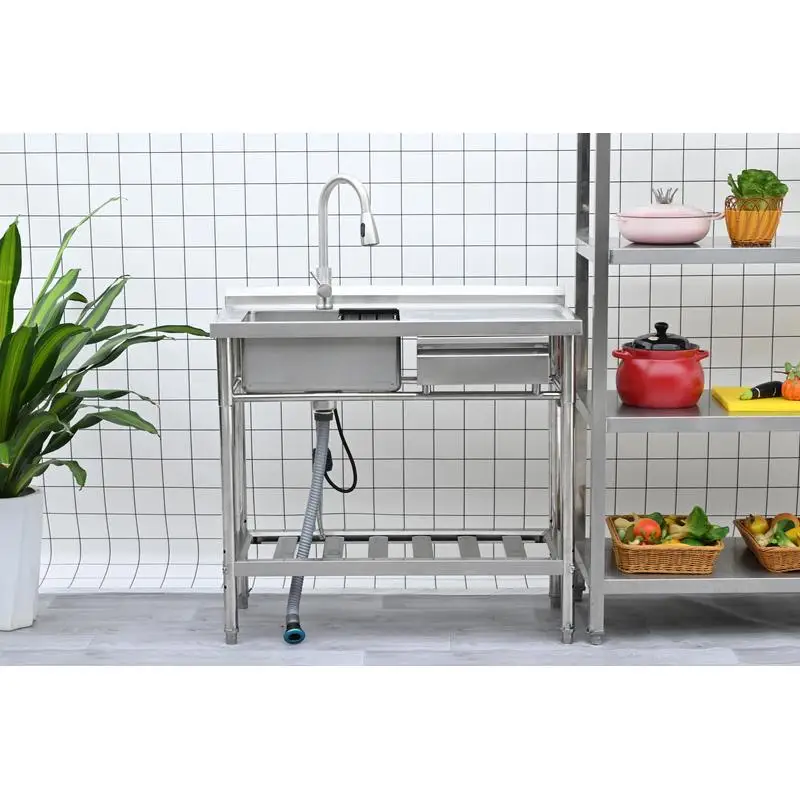 

Freestanding Stainless Steel Utility Sink 3 Compartment Heavy-Duty Commercial Grade with Faucet and Drain
