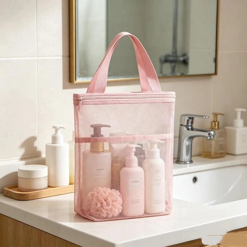Mesh  Tote Breathable with Zipper Handle Portable Bath Organizer for Camping Dorm Bathroom Travel