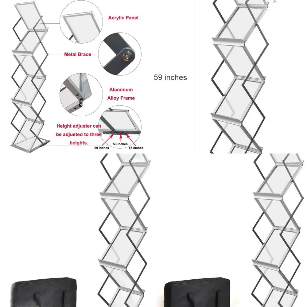 

Collapsible Aluminum A4 Magazine Holder, 6-Pocket Portable Stand for Exhibitions, Offices, and Retail