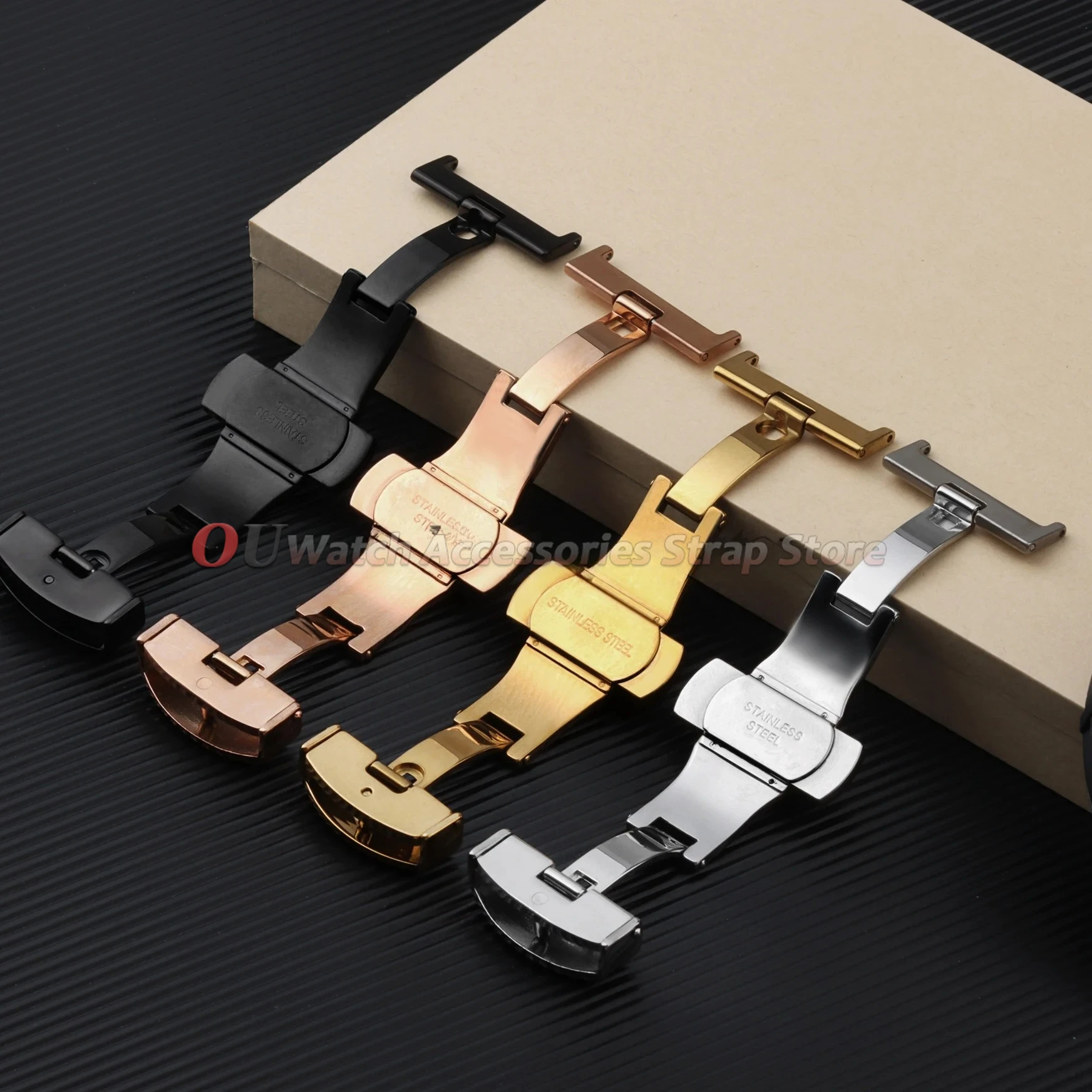 16mm 18mm 20mm 22mm Stainless Steel Polished Butterfly Buckle Watch Strap Metal Clasp Watch Band Accessories10mm 12mm 14mm 24mm image 3