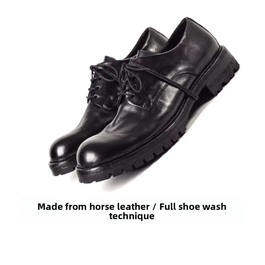Premium Feel Washed Horsehide Casual Shoes Men's Retro Commuter Thin Head  Shoes Genuine Leather Workwear Business Shoes