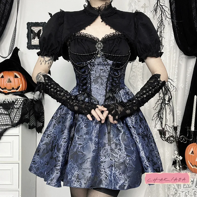 Abito Lolita stile vittoriano vintage giapponese da donna punk gotico viola mini abito da festa moda tinta unita Lolita grembiule ragazza