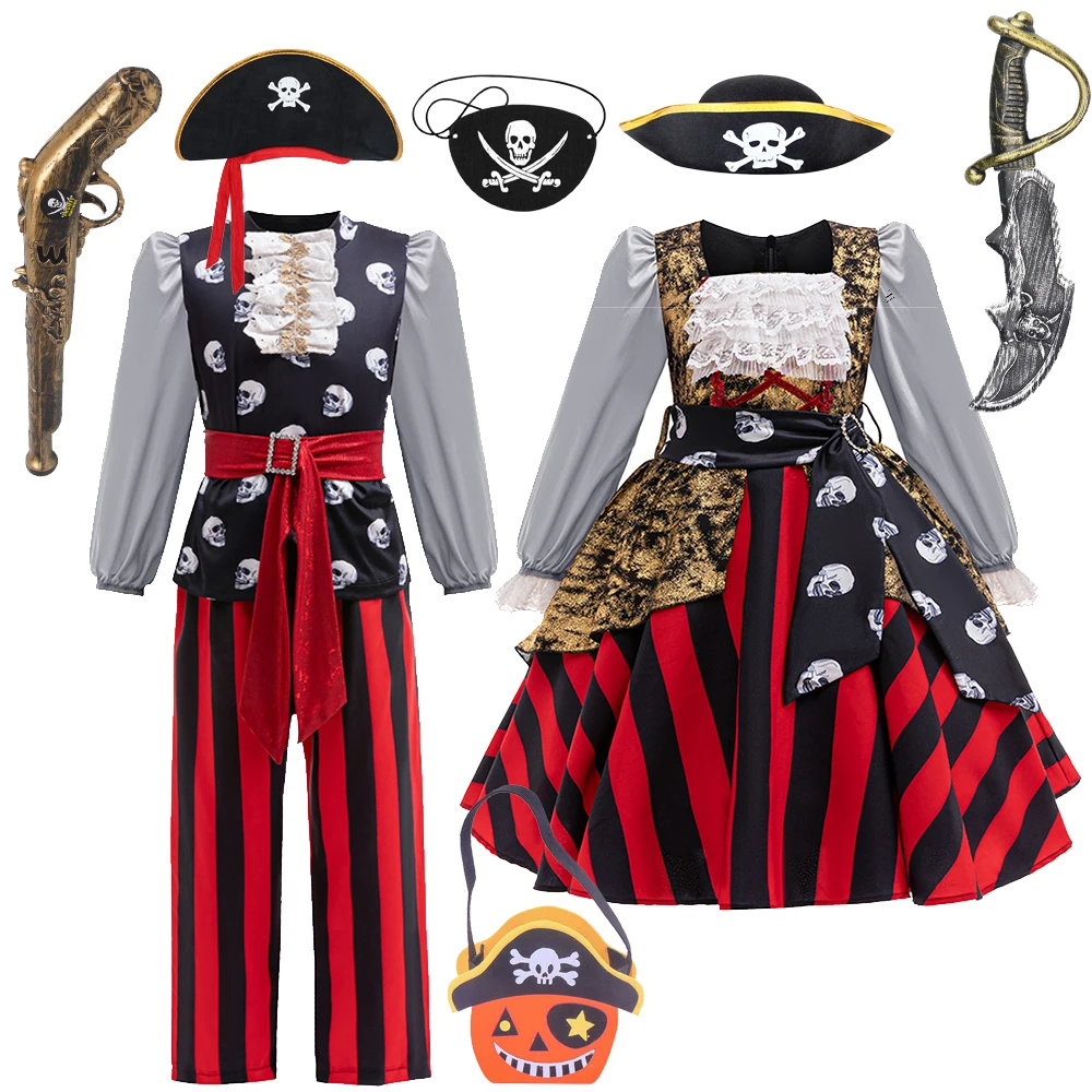 Captain Pirate Clothes Dress For Girl Gothic Halloween Costumes Mesh TuTu Dress Halloween Cosplay Costume Carnival Party Clothes