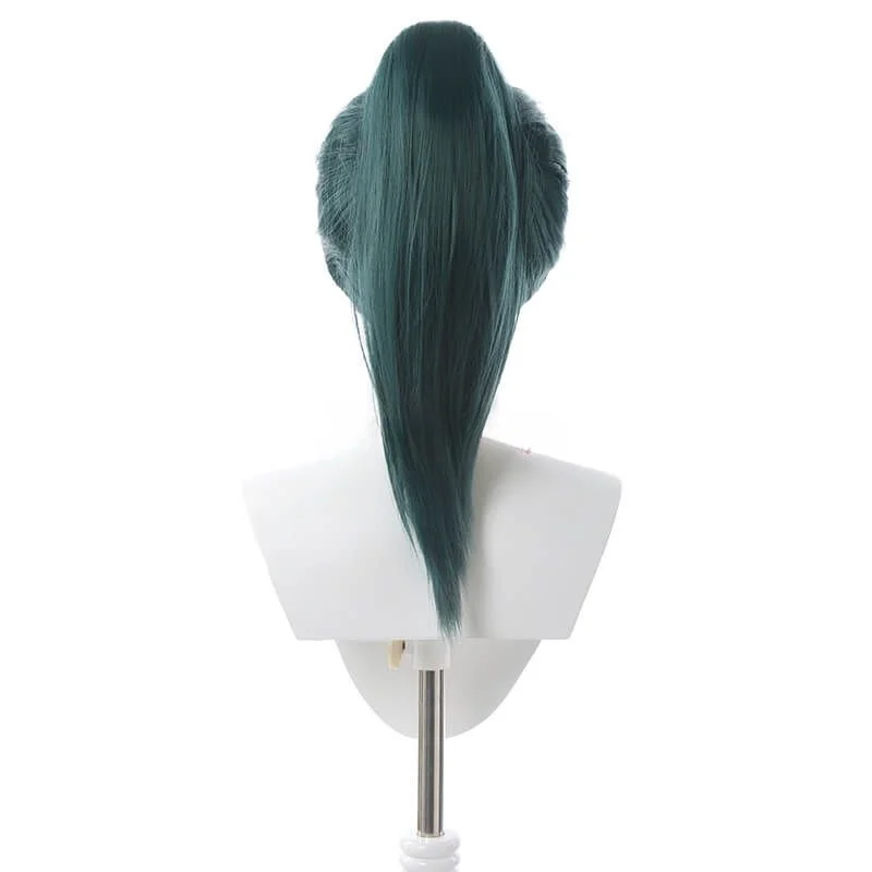 Anime Jujutsu Kaisen Maki Zenin Synthetic Long Straight Dark Green Ponytail Cosplay Wigs