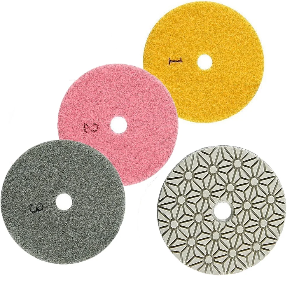 3 PCS 4 Inch 100mm Dry/Wet Diamond 3 Step Polishing Pad Granite Polishing Tool Dry Polishing Pad Flexible Abrasive Disc Tools