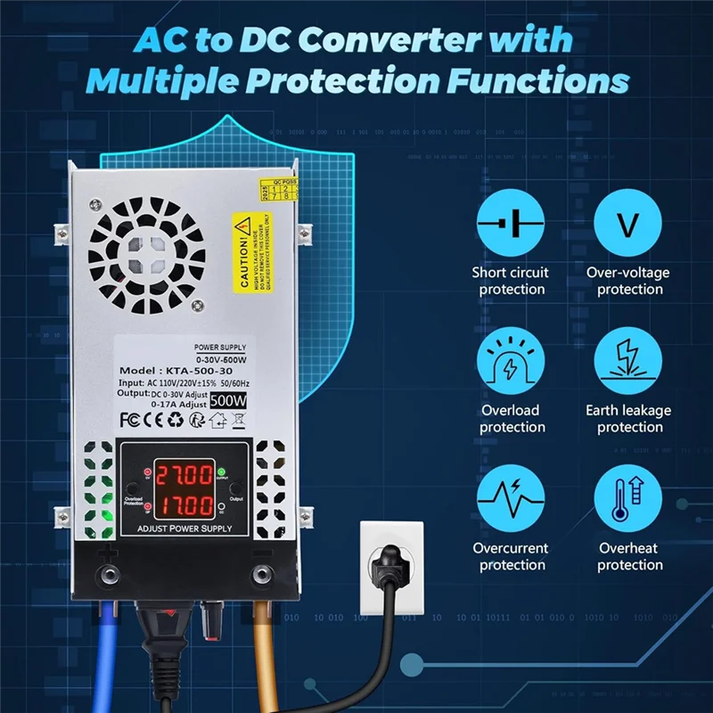 

T98C-AC To DC Converter 5V 12V 24V 30V Adjustable 0-30V 0-17A 500W Switching Power Supply For Led Strip US Plug Stripus