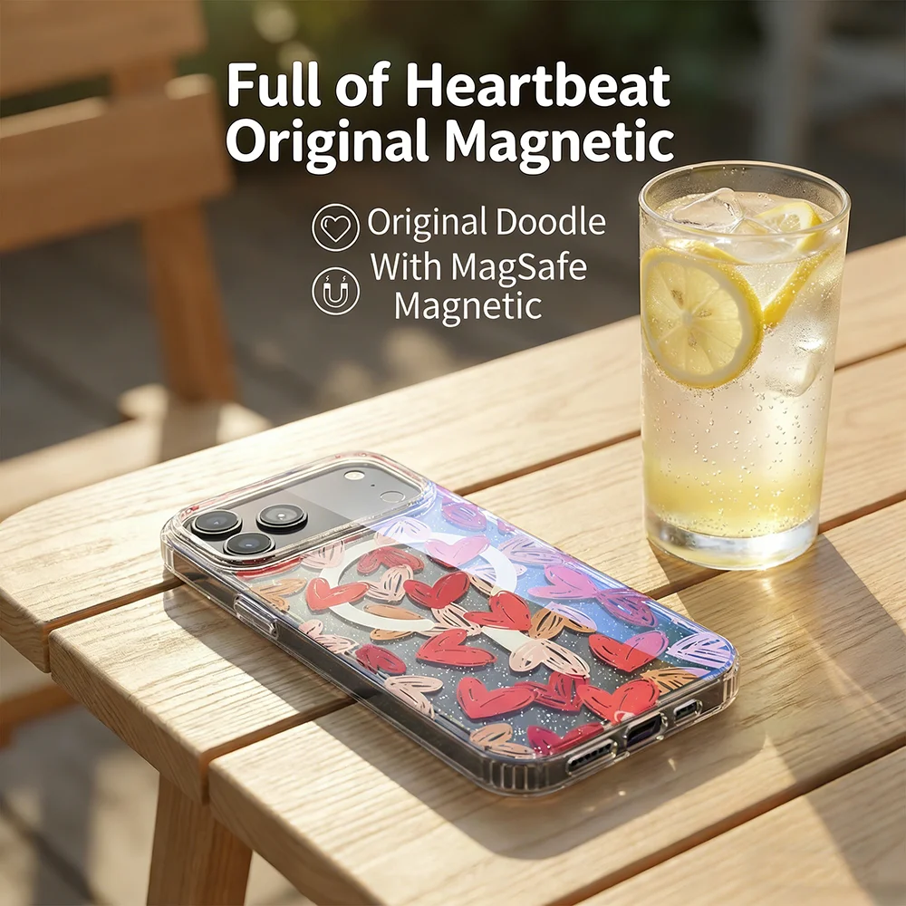 Gradient Blue Glitter Love Heart Magnetic Phone Case for iPhone 17Pro Max 16Pro 15 14 Plus 13 Scratch-Resistant Shockproof Cover