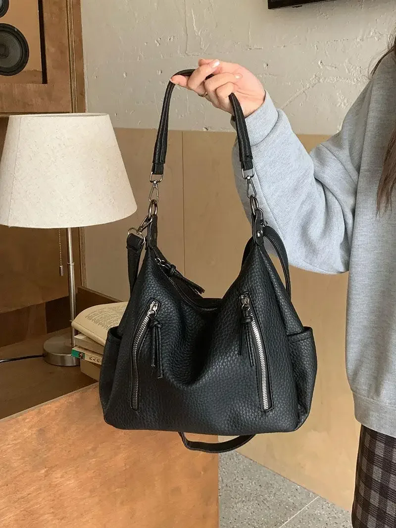 Bolso de hombro Vintage para mujer, bandolera de cuero Pu suave, de gran capacidad, a la moda, para uso diario