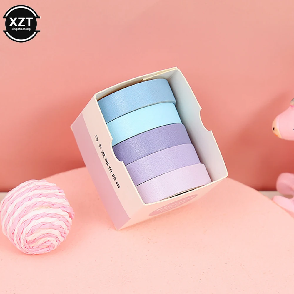 Mới Đồng Màu Giấy Washi Băng 5 Cuộn Bộ Sinh Viên Cơ Bản Nhật Ký Miếng Dán Trang Trí Hình Học Văn Phòng Phẩm