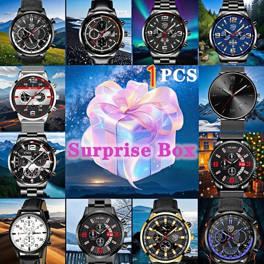 Mystery Box 1pcs Random Shipment Business Men's Quartz Watch Round Dial , Christmas New Year Gift for Family  The Perfect Gift!