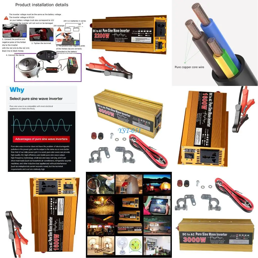 

E15A Эффективное преобразование энергии Синусоидальные инверторы ABS с входом 12 В и выходной мощностью 1600 Вт Простые в ABS