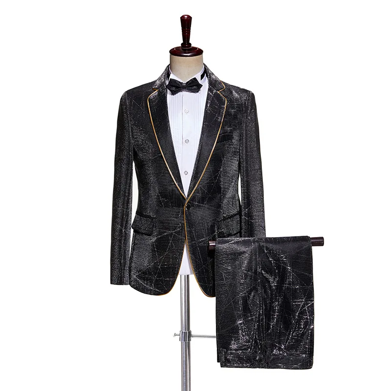

Mens Shiny Glitter 3 Piece Suit ( Jacket+Pnats+Bowtie) Set Men Black Royal Blue One Button Tuxedo Suit Men Party Wedding Costume