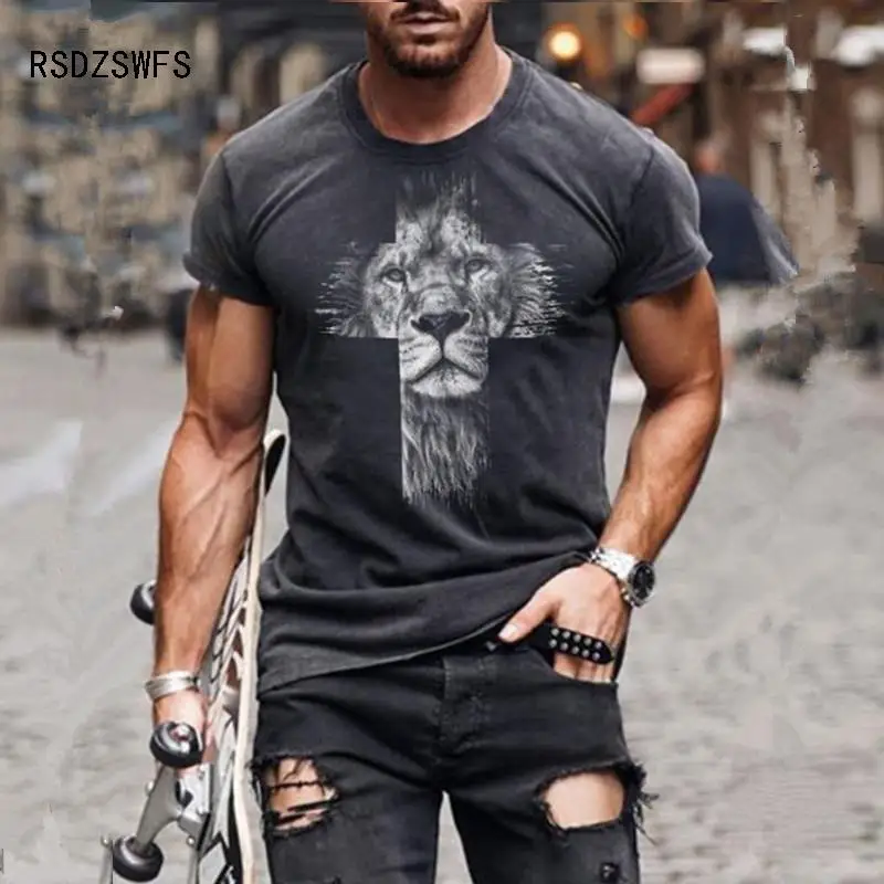 Summer Fashion 3D Print Short Sleeve O-Neck Men Street Style Oversize Male T Shirts Cross Pattern Hip Hop Clothing Unisex Tees