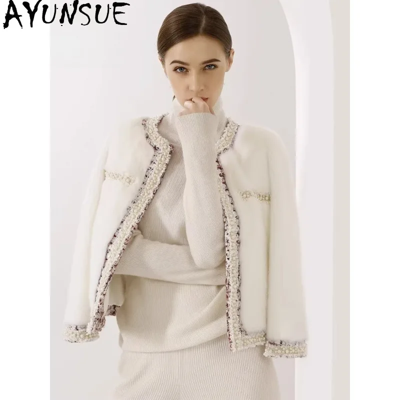 

Шуба из меха норки AYUNSUE Purple Label, женская, роскошная зимняя меховая куртка, стильная короткая верхняя одежда, теплая женская одежда, Fourrures Femmes