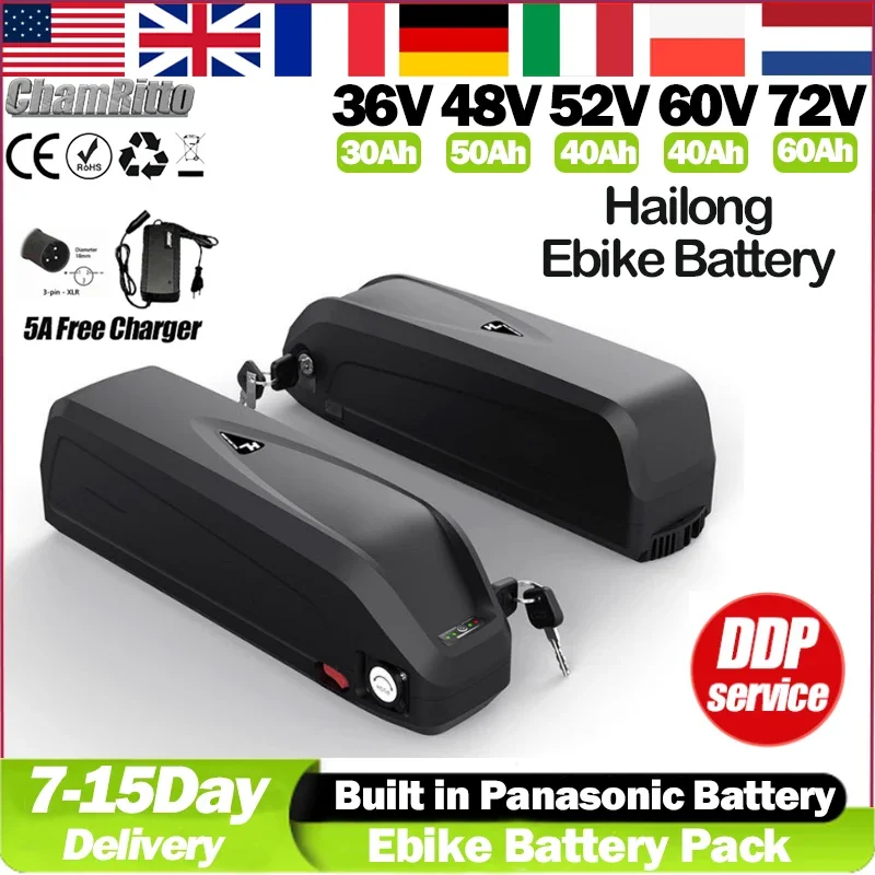 

Hailong 48v 13s5p E Bike Akku 20/30/40ah 72V Литиевая батарея 52v Электрический велосипед Aostirmotor S07-b 60v Ebike 750w Motor 25 50ah
