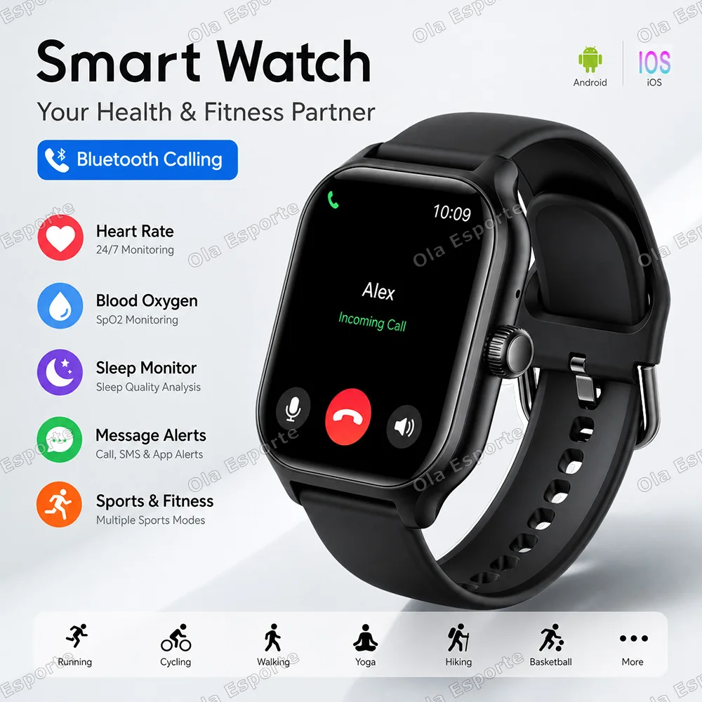 Neue Smartwatch mit 1,88'' HD-Bildschirm, Bluetooth-Anrufen, Schlaf-, Blutsauerstoff- und Blutdruckmessung, Gesundheitsüberwachung, Smartwatches für Frauen und Männer Ht30
