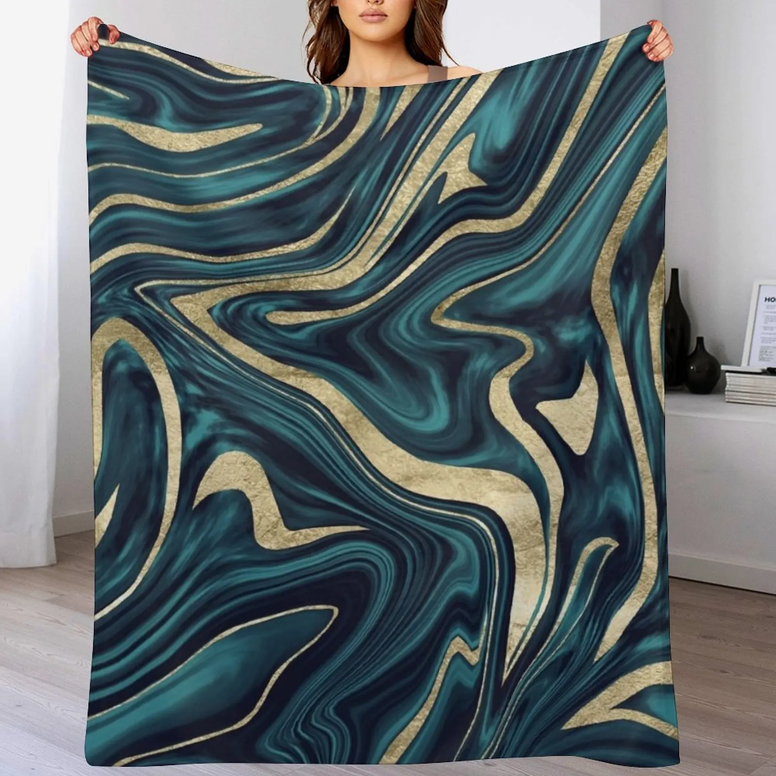 

Teal Navy Blue Gold Marble #1 #decor #art Throw Blanket Warm Throw Blanket Gift for Anniversary