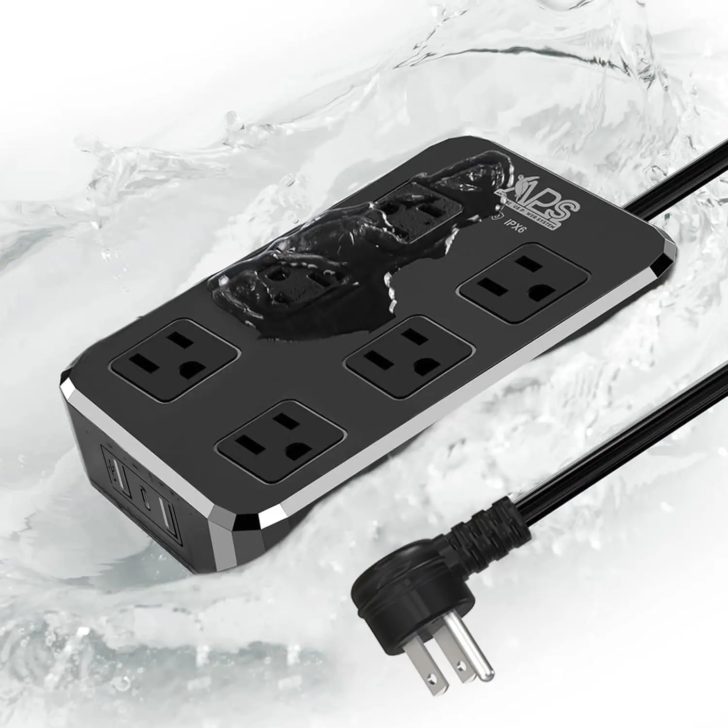 

Влагозащищенная уличная розетка IPX6 с 6 розетками, 3 USB-портами, кабелем 6 футов, настенным креплением для декоративного использования - черная, сертифицирована UL