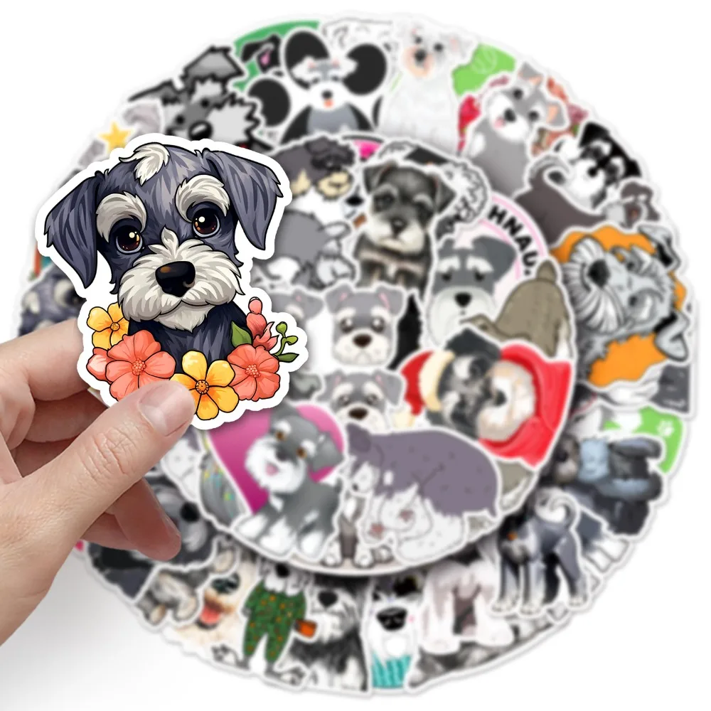 10/50pcs Cute Schnauzer Puppy Dogs Stickers Dog Kawaii Pet Cartoon Animals Gift Waterproof Decals for DIY Laptop Phone Mug Decor