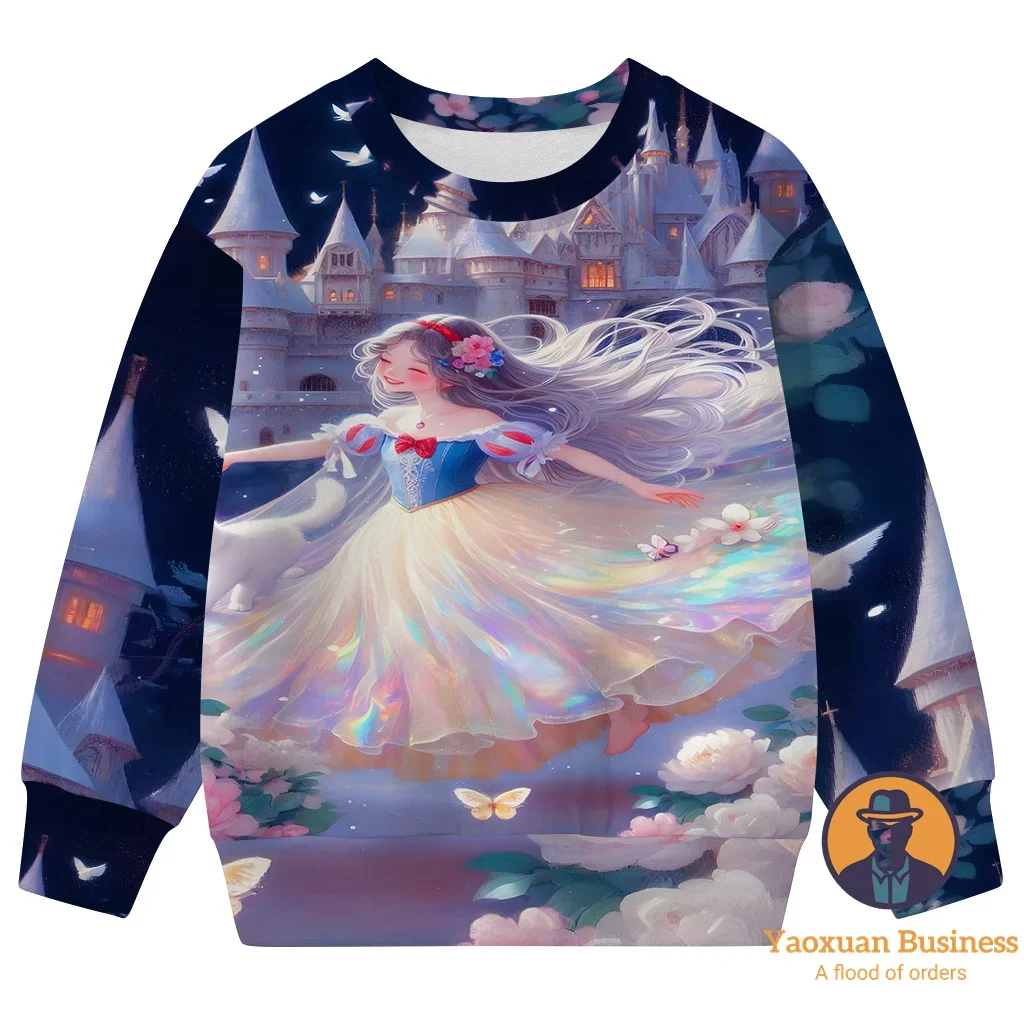 

Модный свитшот с круглым вырезом с 3D принтом «Белоснежка» для девочек и мальчиков, милый теплый ветрозащитный осенне-зимний модный ​