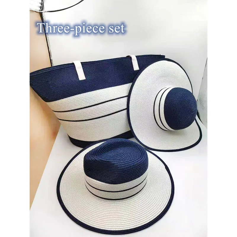 2023 New Hats For Women Summer Straw Hat and Large Bag Set Foldable Travel Sun Hat Sunscreen UV Panama Sun Cap Beach Hat