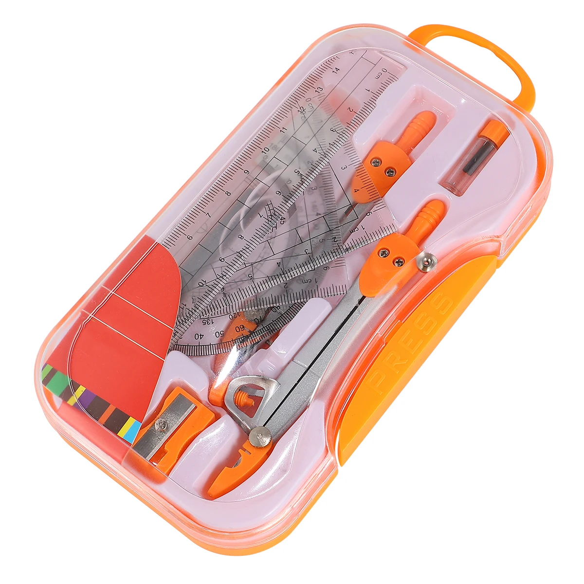 Metal Compass Drawing Tool Geometry Kit Plastic Case Reusable Pouch Lightweight Math Ruler Set School Office Students