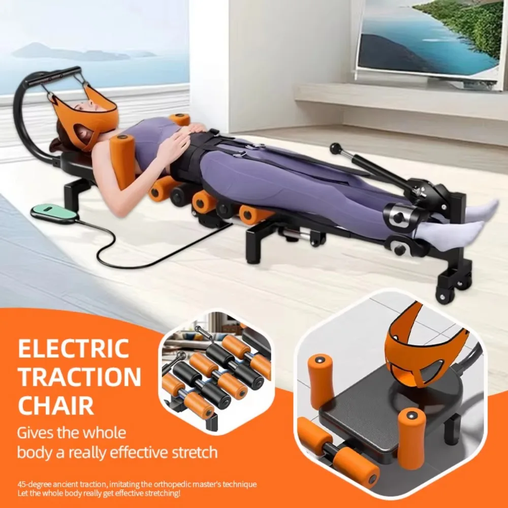 Professional Electric Adjustable 45° Cervical Lumbar Extension Traction Bed Straps Home Spine Therapy Decompression Equipment