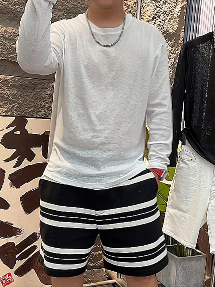 Summer Thin Breathable Men's Casual Loose Long Sleeve T-shirt Fashionable Simple Base Layer Top Elastic Skin-friendly Clothing