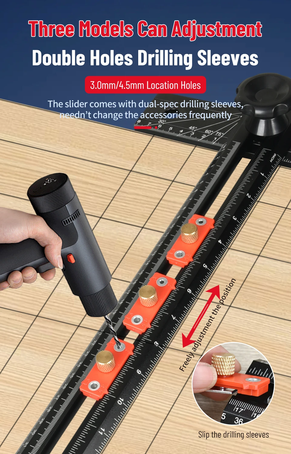 Holzbearbeitungs-T-Winkellineal mit automatischer Klemmung, Positionierlineal, Bohrlochmarkierungslehre, Winkellineal, T-förmiges Lineal für Schreiner – Detail 10