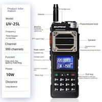 UV-25L 2024 New Baofeng Handheld Walkie Talkie inch Tir Band Two-Way Radio 10W Long Range Cordless Phone Camping