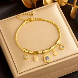 DIEYURO 316L Stainless Steel Gold Color Roman Number Zircon Bracelet For Women Fashion Girls Charm Bracelets Party Jewelry Gifts