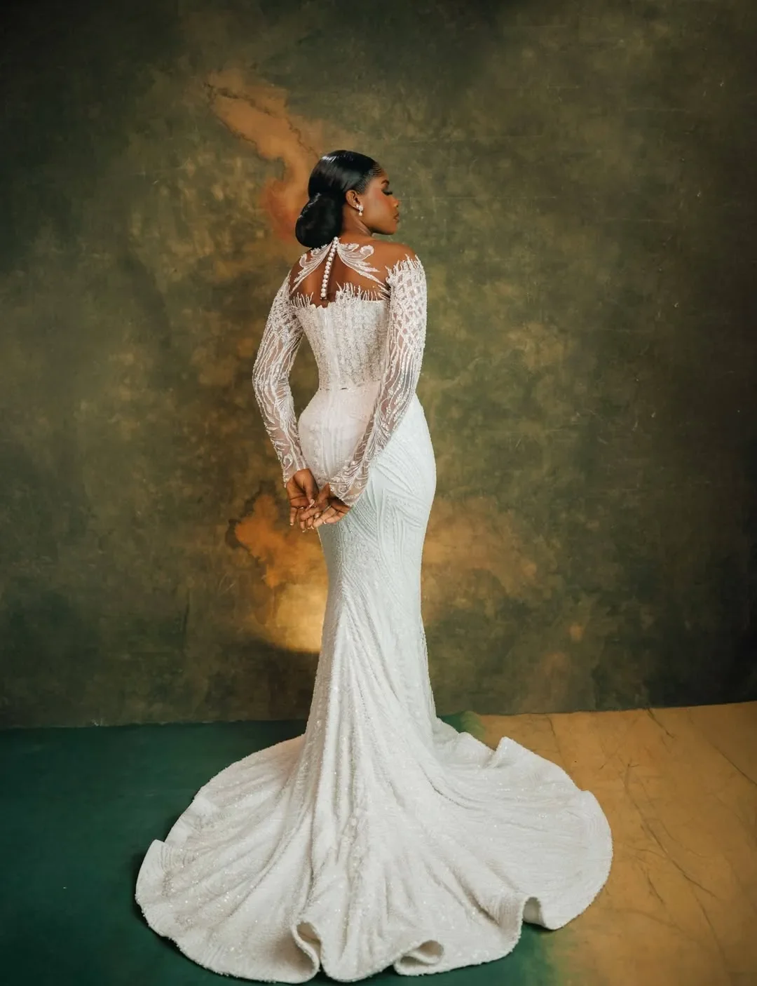Customized Scoop Neck Shinny Beads Sequins Wedding Dress with Removable Skirt  Illusion Long Sleeve Luxury  Bridal Gowns