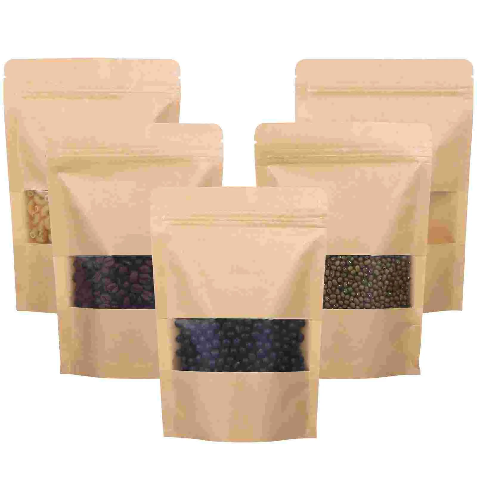 

50 Pcs Kraft Paper Bags With Window Resealable For Small Business Open The Cookies