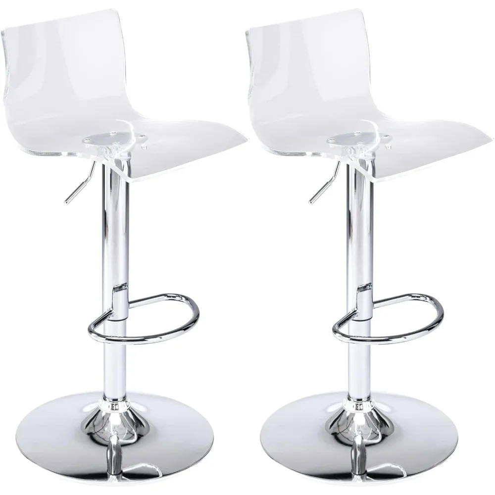 Brage Living Acrylic Bar Stools with Mid Back, Set of 2, Transparent Adjustable Swivel Airlift Barstools, Counter Height Bar