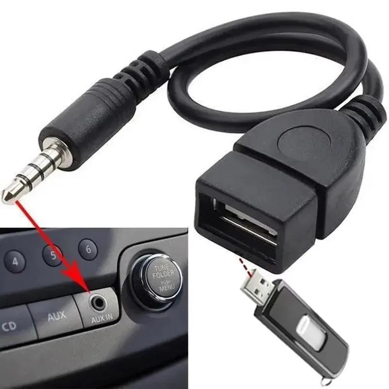 1/2/4/6/8/10Pcs Black Car Audio Cable To USB Audio Cable Car Electronics for Play Music Car Audio Cable USB Headphone Converter
