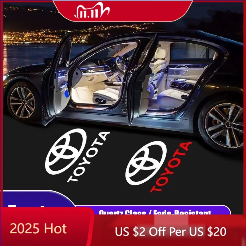 

Колпаки ступиц 2 шт. светодиодные приветственные огни двери автомобиля, эмблема, лампы проектора для Toyota Corolla Yaris Aygo Prius RAV4 Crown CHR Camry Auris