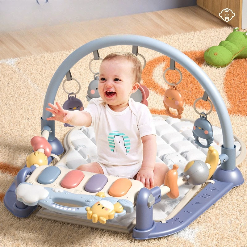 صالة الألعاب الرياضية للأطفال من عمر 0 إلى 12 شهرًا، بساط نشاط متعدد الوظائف مع سرير متنقل - لعبة موسيقية لحديثي الولادة ومجموعة خشخيشة، وقت الأرض