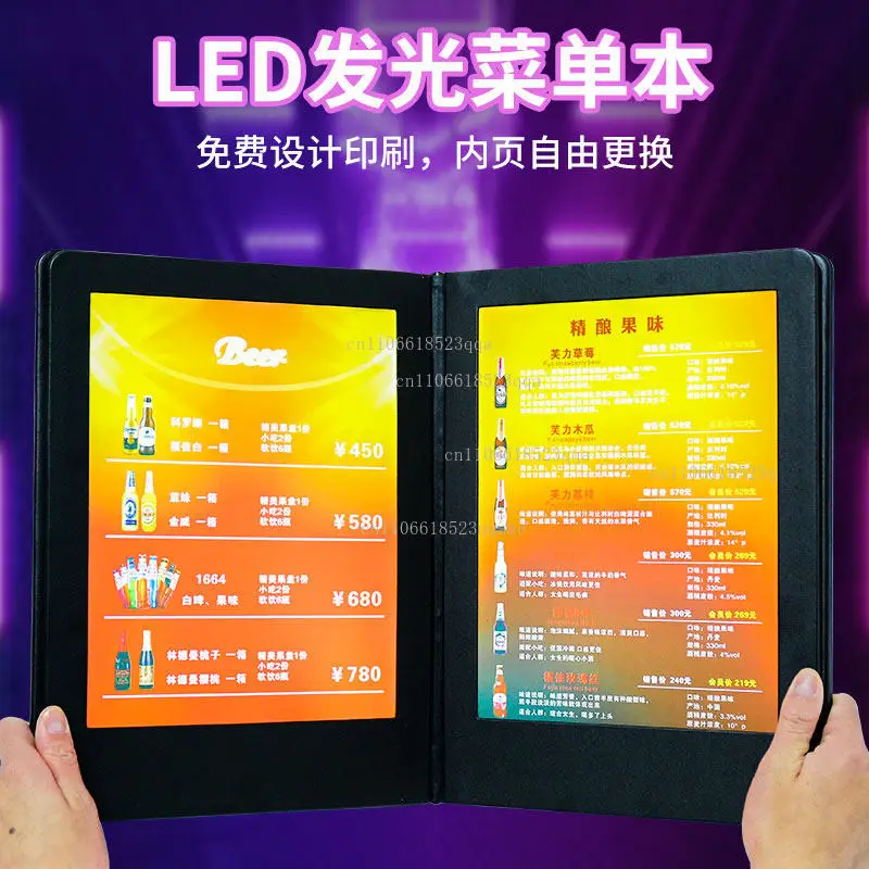 Restaurant/Bar, Customized Easy to Close Automatic Induction Single Side Multi-sided Light Emitting Diode Menu