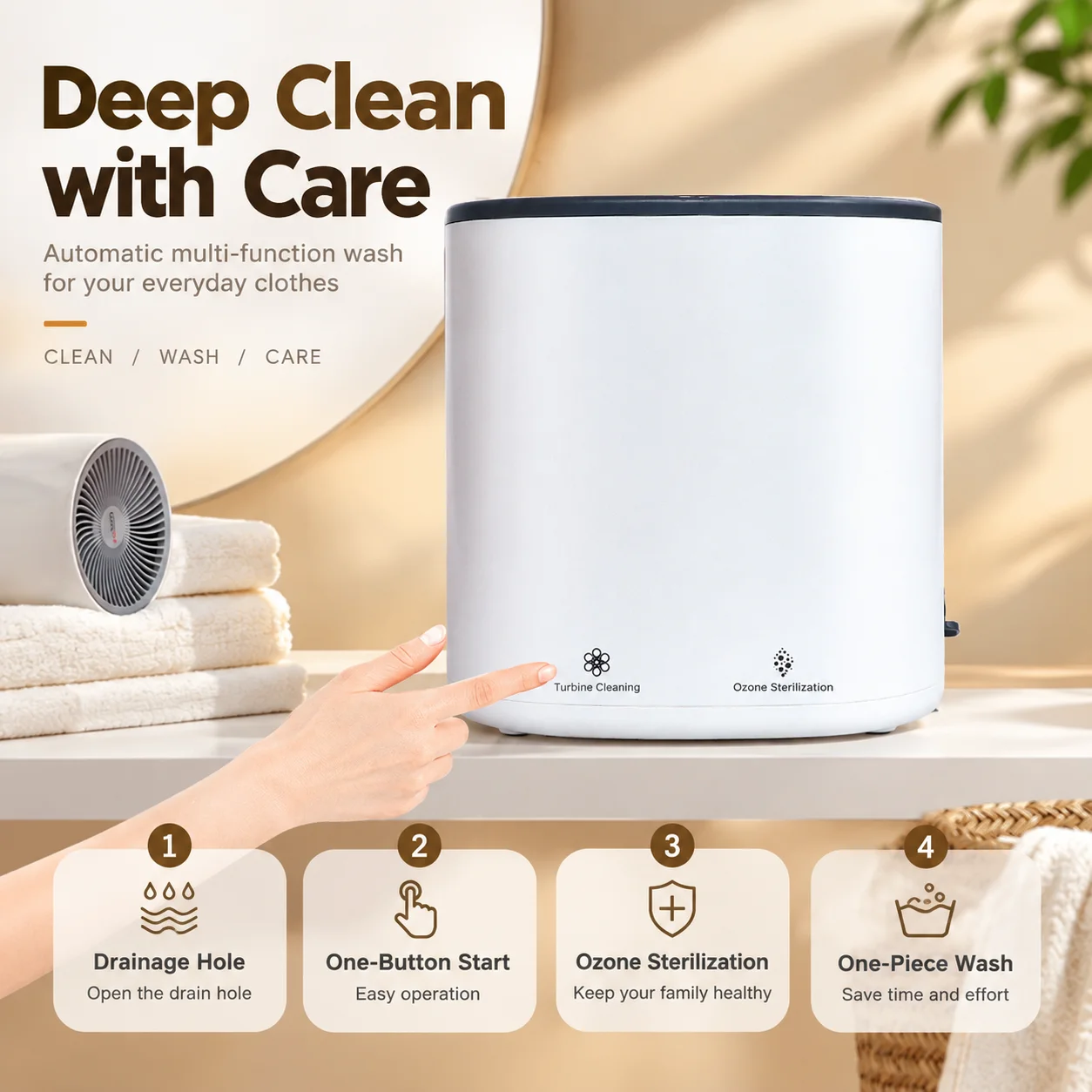 5L Automatic Washing Machine - 3 IN 1 Washing & Drying & Ozone Deep Clean Household Washer for Home RV & Dorm Use Plug-in Type