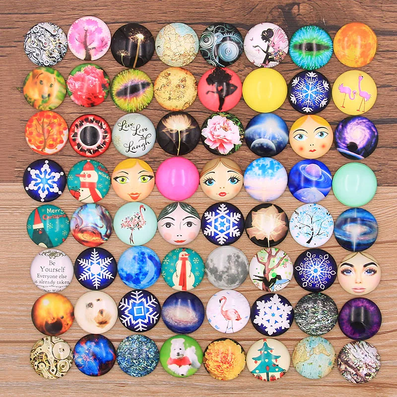 10PCS Mix 10-30Styles Animal Plant Eye Glasses Pattern Round Cabochon 20mm 25mm Dome Flat Back DIY Necklace Jewelry Finding