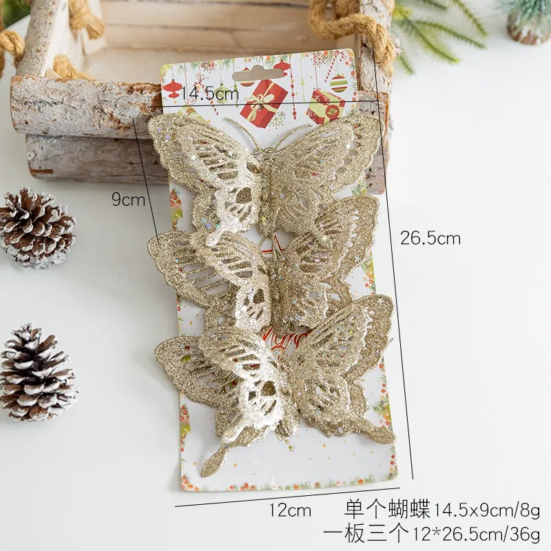 3 قطع من قلادة فراشة محاكاة لامعة لعيد الميلاد يمكنك صنعها بنفسك ملحقات شجرة عيد الميلاد لتزيين المشهد المعلق شجرة عيد الميلاد