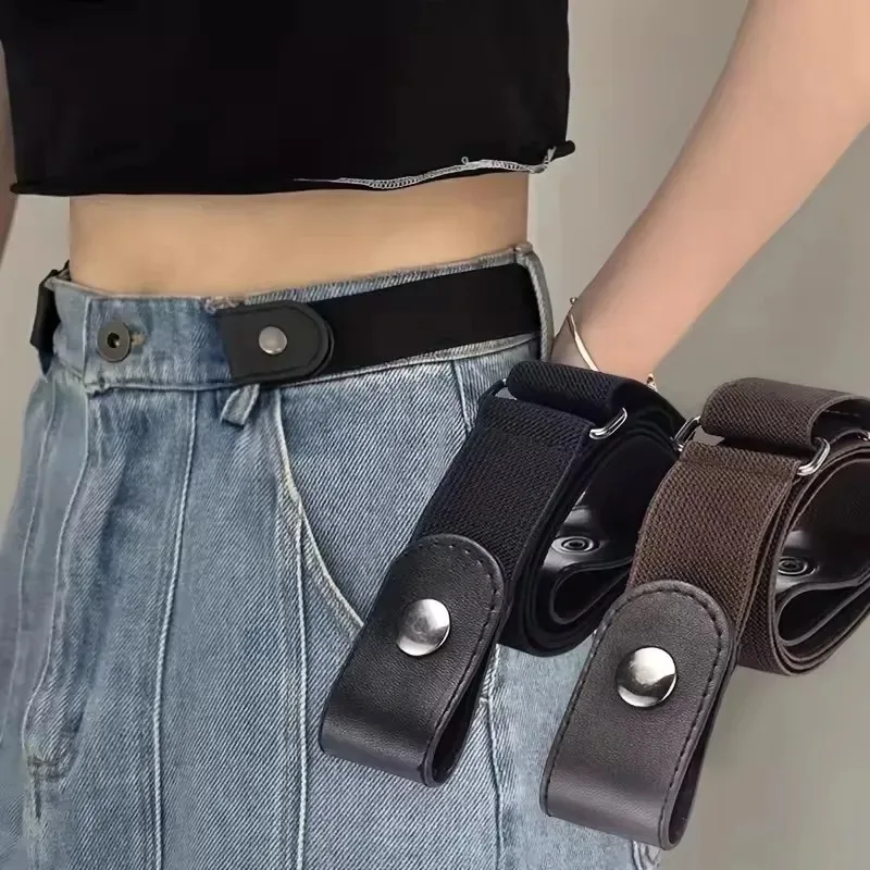 2pcs Set Unisex Elastic Belt No Buckle Stretch Belt for Women Men Casual Adjustable Invisible Belt for Pants Jeans