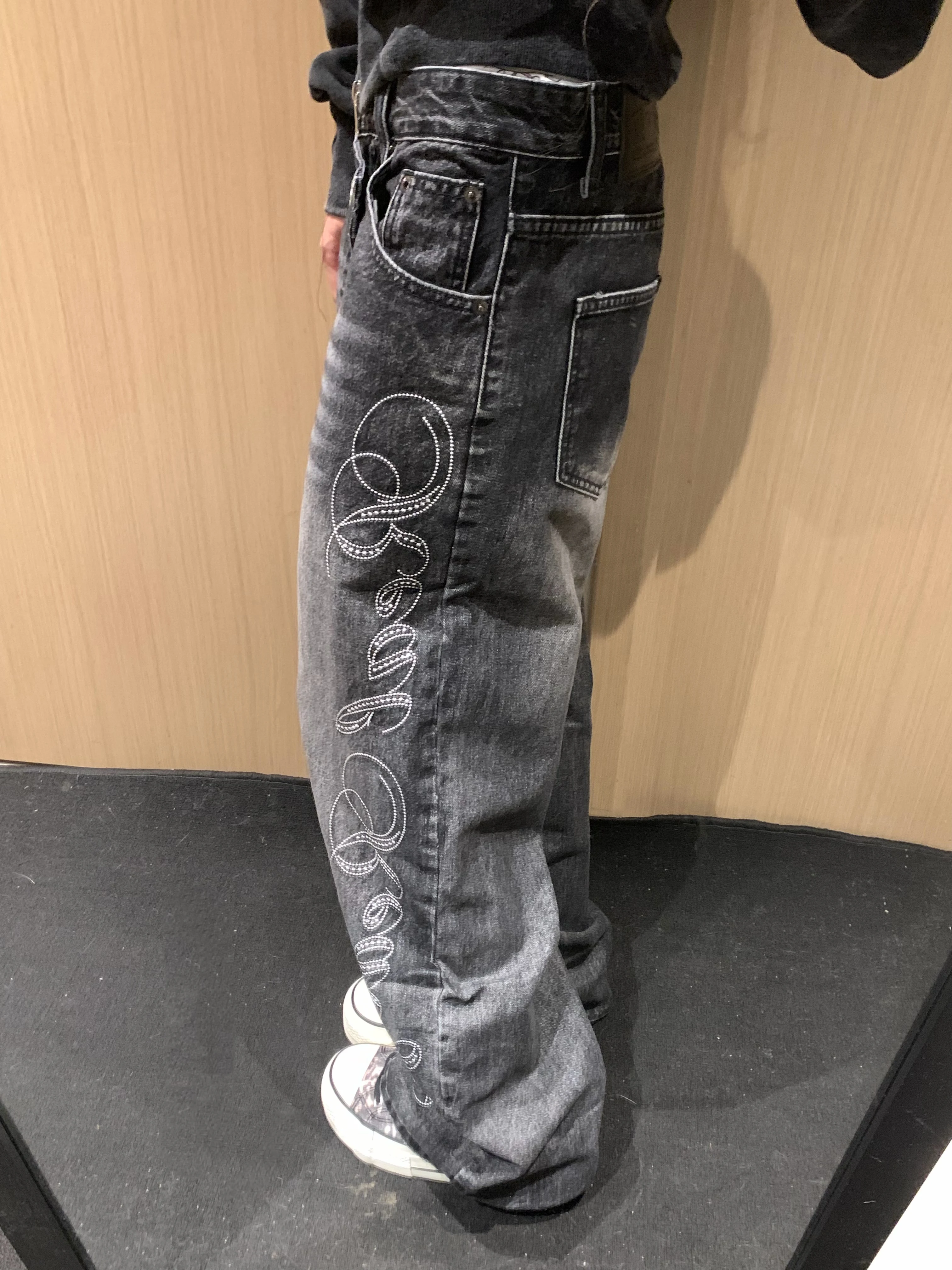 Retro Washed American High Street Vibe Embroidered Slant Straight Leg Jeans Men's Loose Casual Long Pants Denim Jeans
