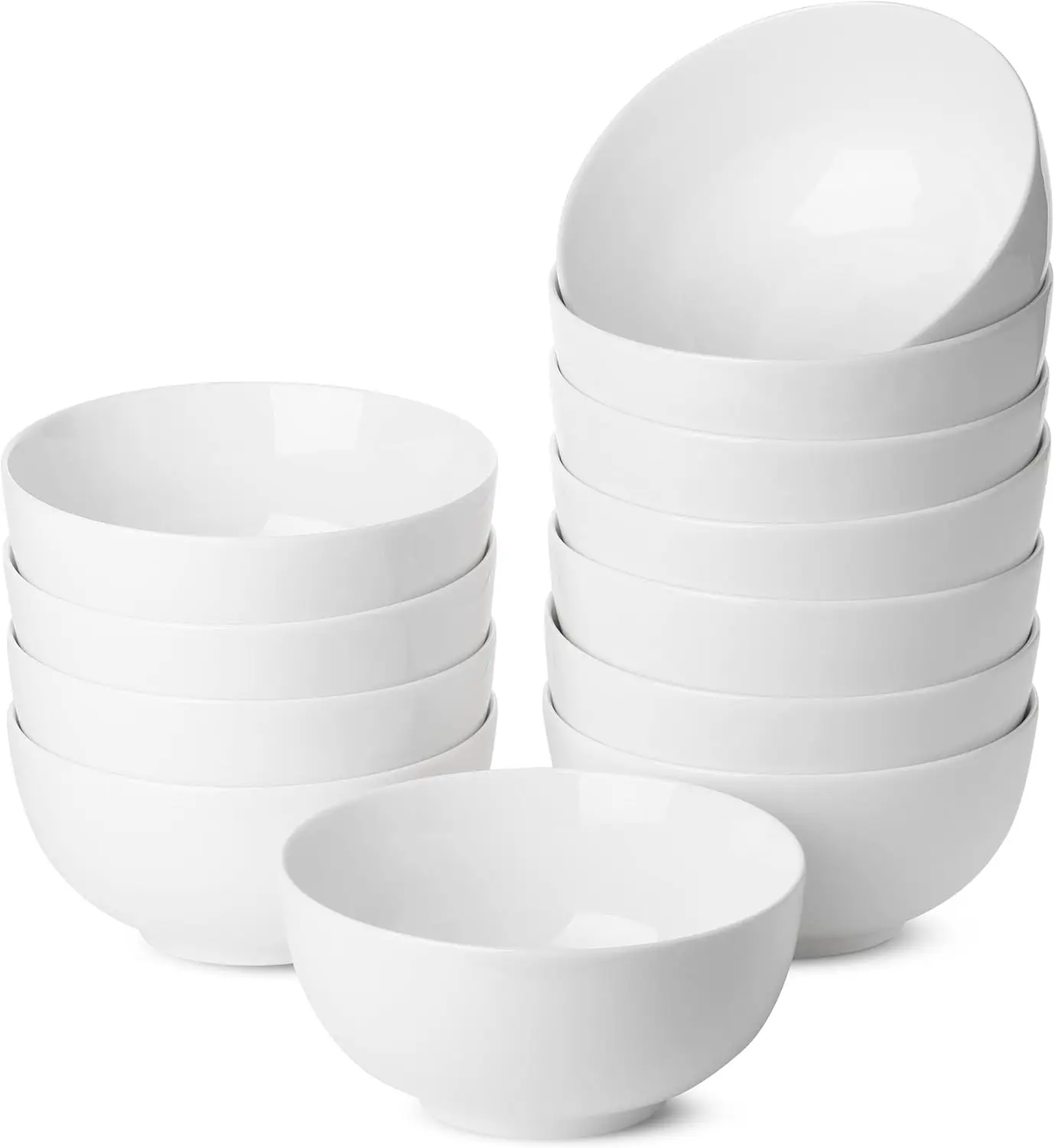 

Set of 12 White Porcelain Bowls, 16oz, Microwave & Dishwasher Safe for Soup, Rice, Salad - Perfect Kitchen Gift